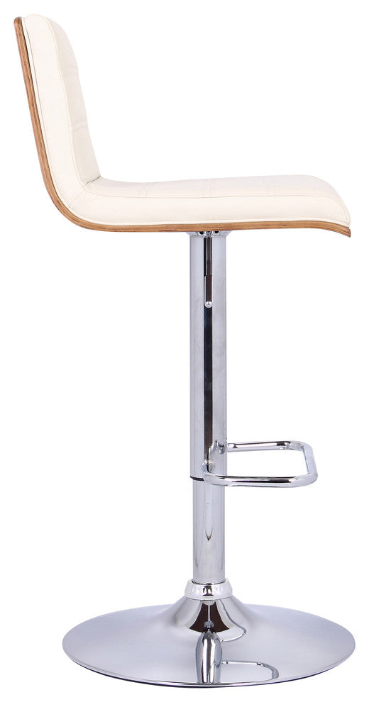Prenatt Barstool Chrome Base Finish With Cream Faux Leather and Walnut Back
