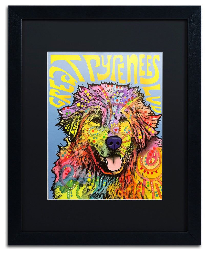Dean Russo 'Great Pyrenees' Art, Black Frame, Black Matte, 20"x16"