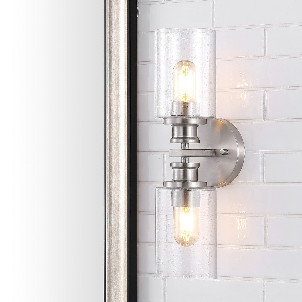 Jules Edison 16.5" Cylinder 2-Light Seeded Glass LED Vanity, Nickel