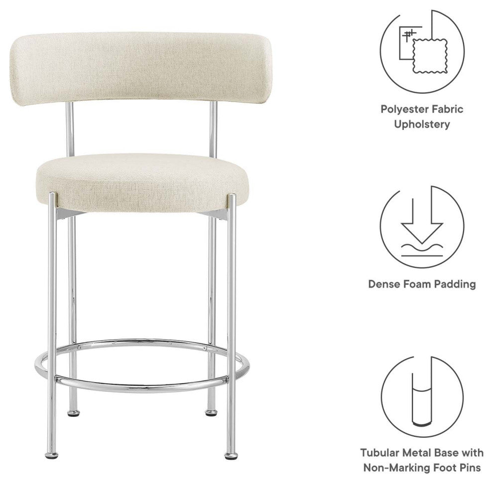 Albie Fabric Counter Stools - Set of 2 - Beige Silver