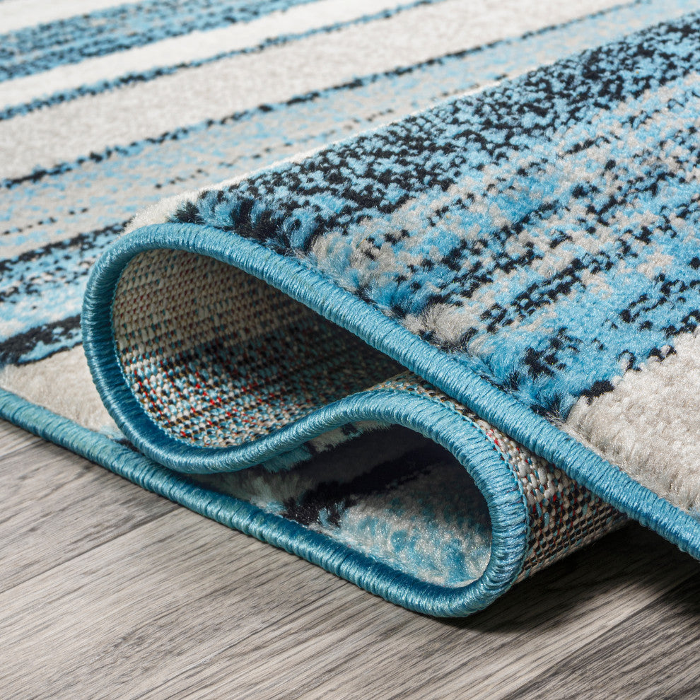 Magnolia Beach Strie' Striped Blue/Navy 2'x8' Runner Rug