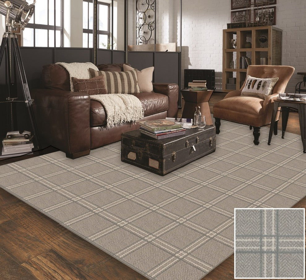 Quartz Herrington Plaid Area Rug Milliken Tactesse Nylon, Oval 4'x6'