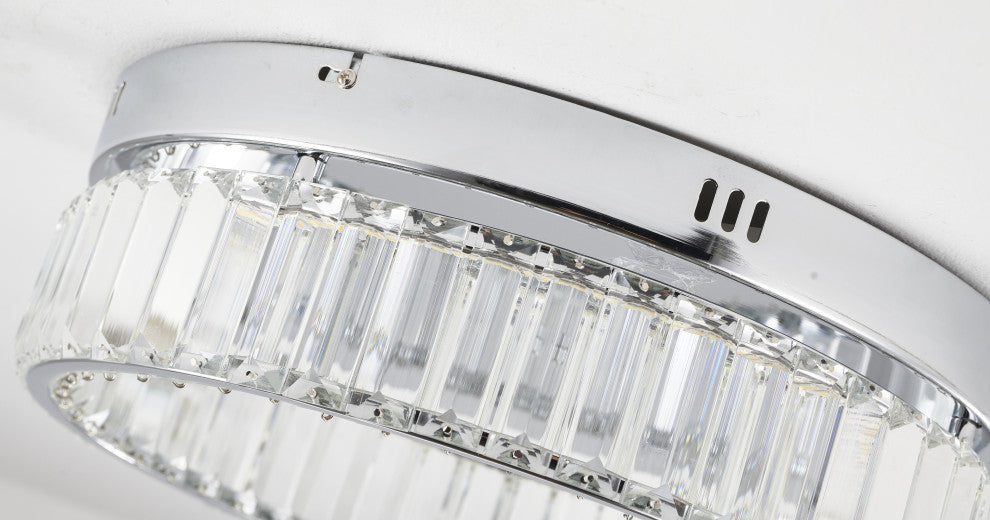1-Light Chrome Dimmable LED Flush Mount With Clear Crystals