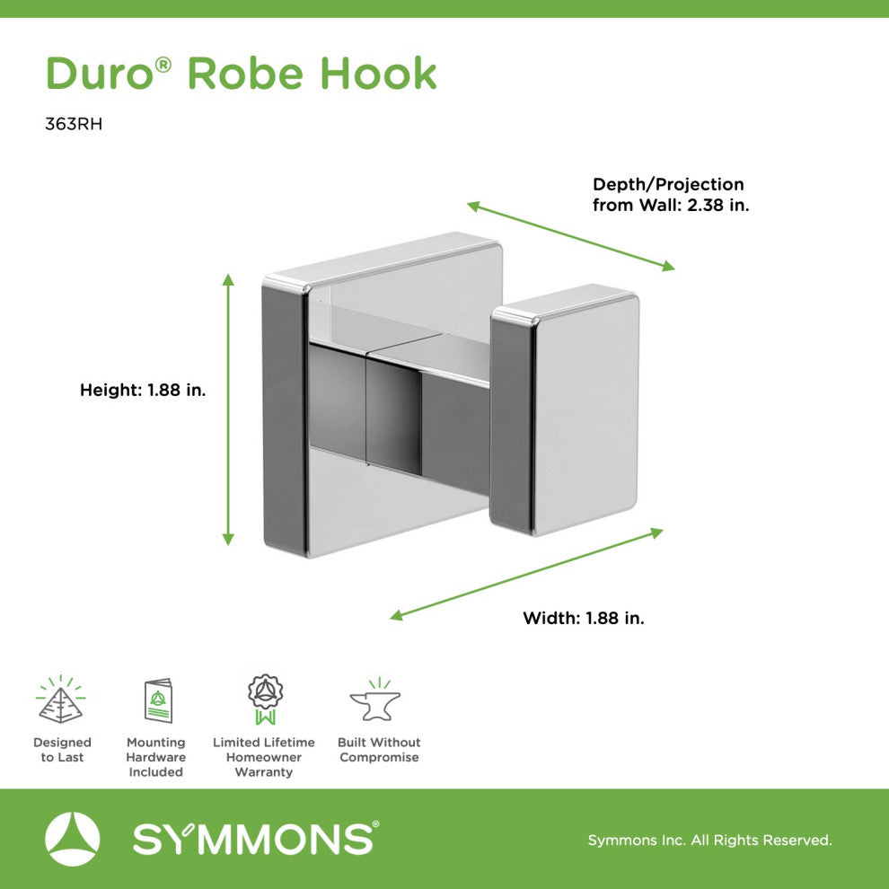 Duro Wall Mounted Bathroom Robe Hook, Chrome