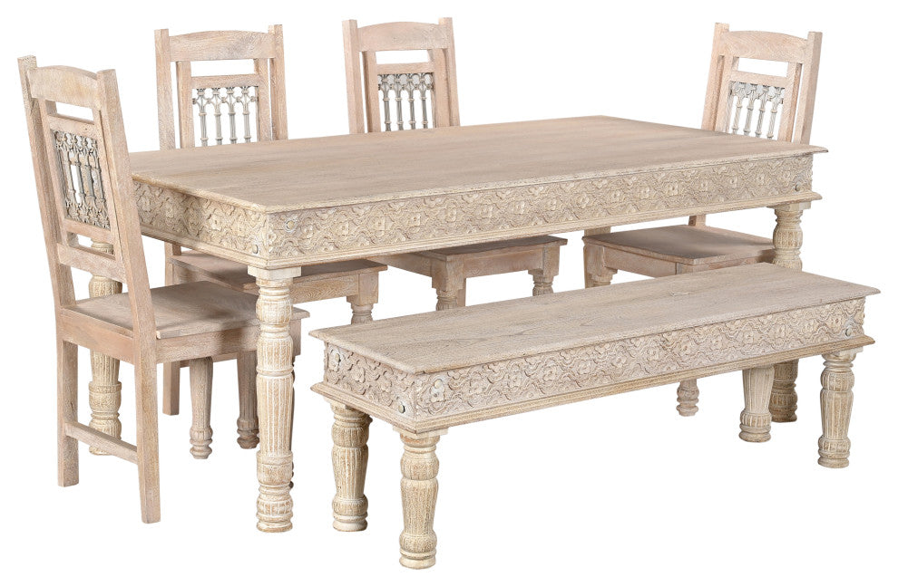 Wiley Carved Dining Table, White, 72" W