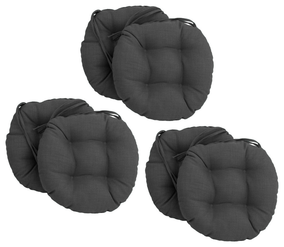 16" Polyester Solid Outdoor Round Tufted Chair Cushions, Set of 6, Cool Gray