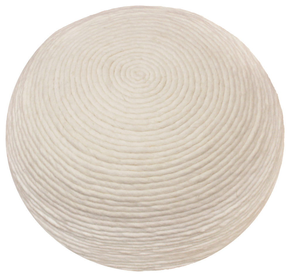 Ellie Round Pouf in Ivory Wool With Polyester Filling