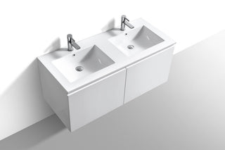 KubeBath Balli 48'' Double Sink Wall Mount Bath Vanity, High Gloss White