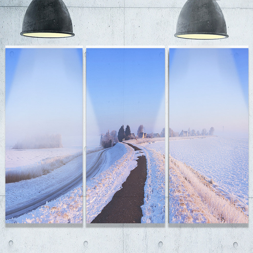 "Lake and Dike at Sunrise Panorama" Metal Wall Art, 3 Panels, 36"x28"