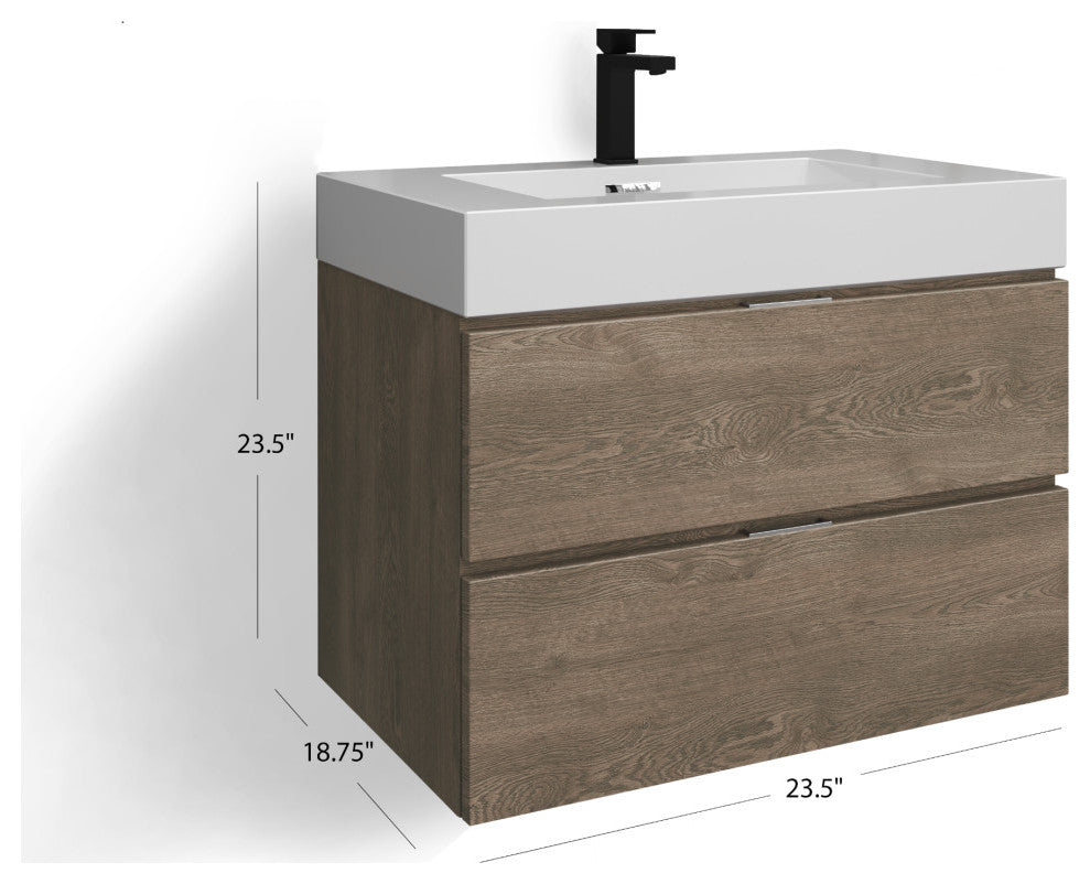 Boutique Bath Vanity, Butternut, 30", Single Sink, Wall Mount