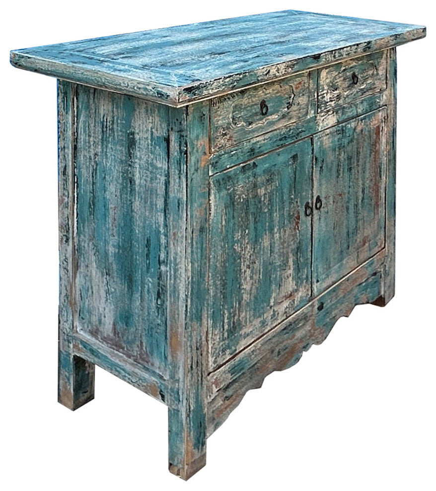Distressed Light Bright Blue Doors Credenza Sideboard Console Table Hws4380