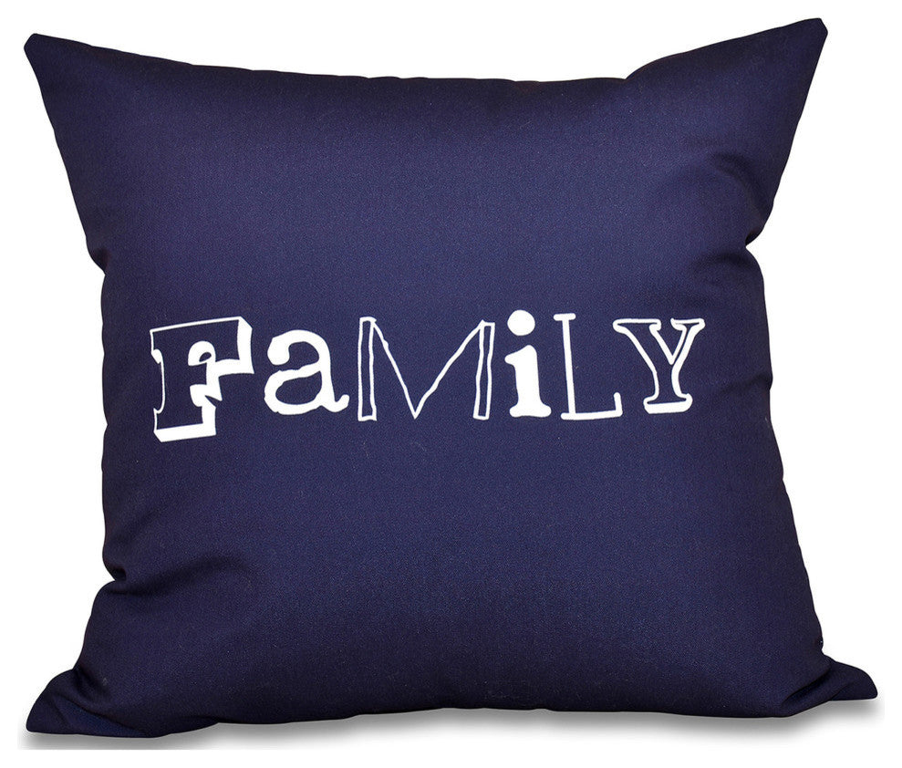 18"x18" Family, Word Print Pillow, Navy Blue