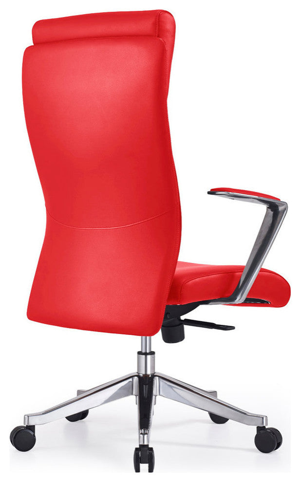 Adjustable Ergonomic Draper Leather Executive Chair With Aluminum Frame, Red