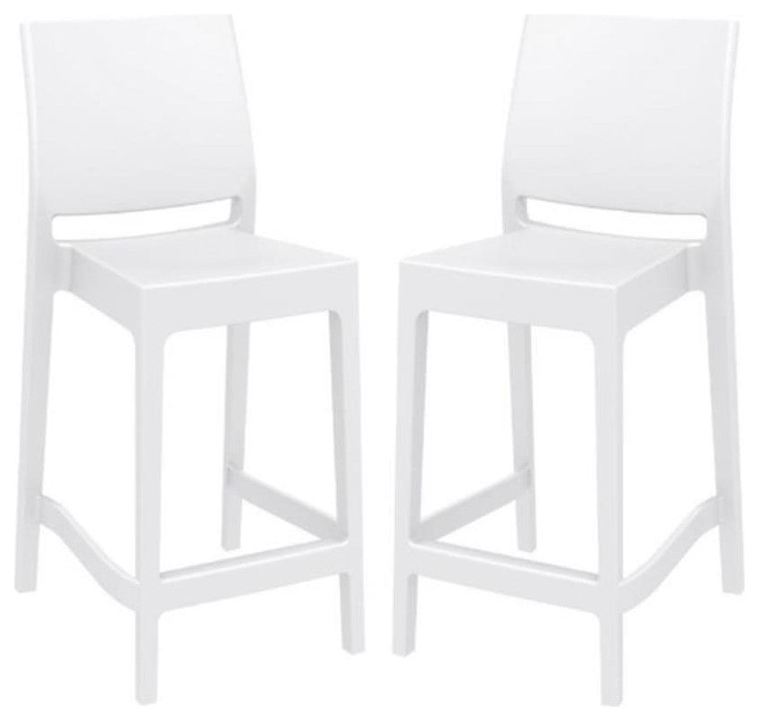Home Square Resin 29.5" Barstool in White - Set of 2