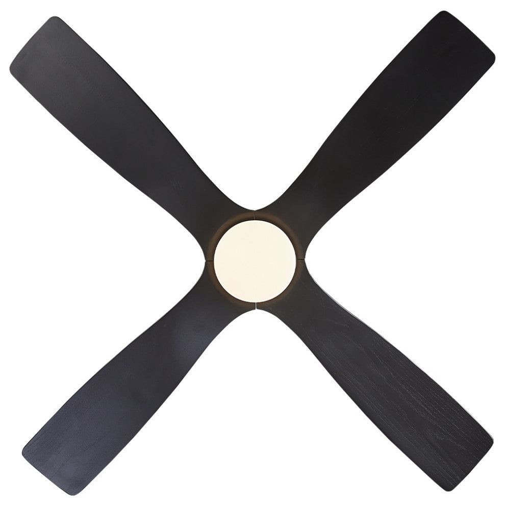 54" 4 Blades Indoor Flush Mount Ceiling Fan, Light Kit, Black