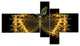 Golden Fractal Butterfly in Dark, Abstract Canvas Art Print, 60"x32", 5 panels
