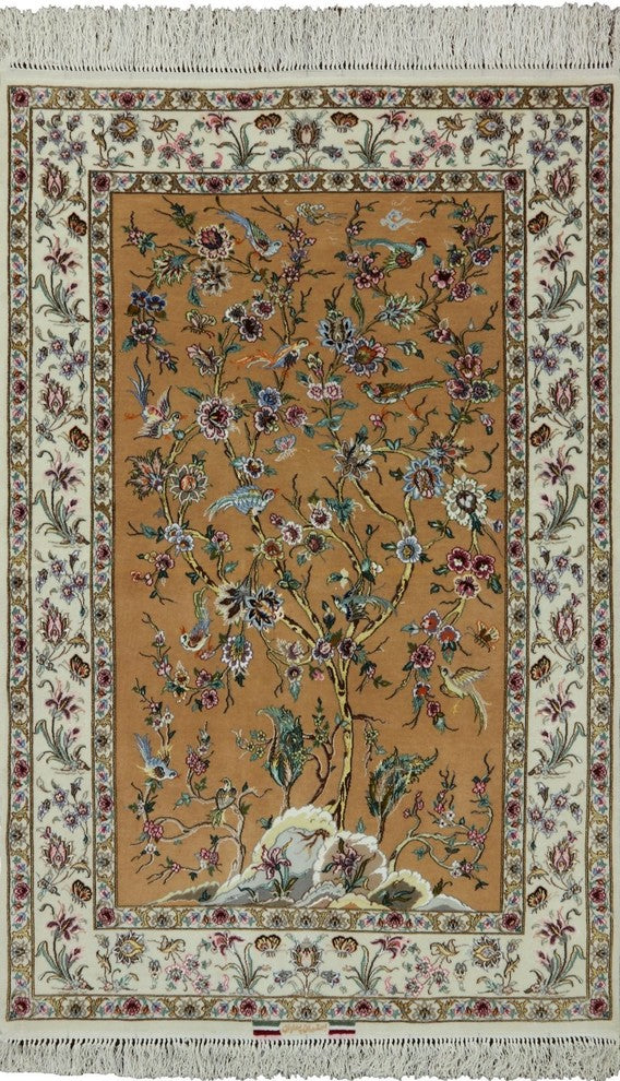 Authentic Persian Isfahan Wool and Silk Hand Knotted Rug, 4'x6'