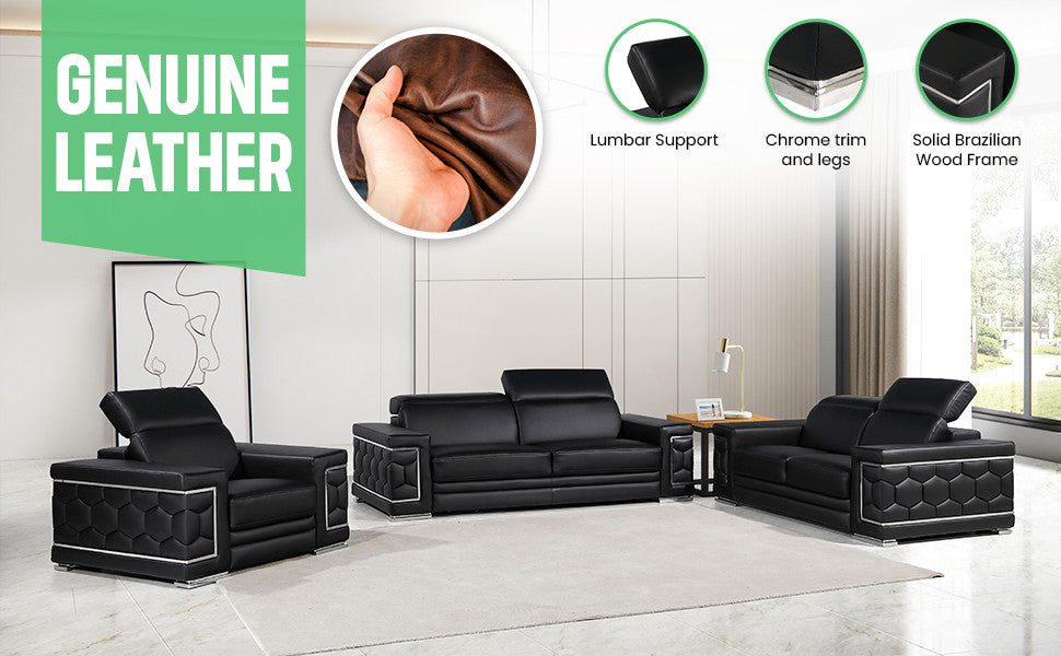Oliver Genuine Leather Sofa, White