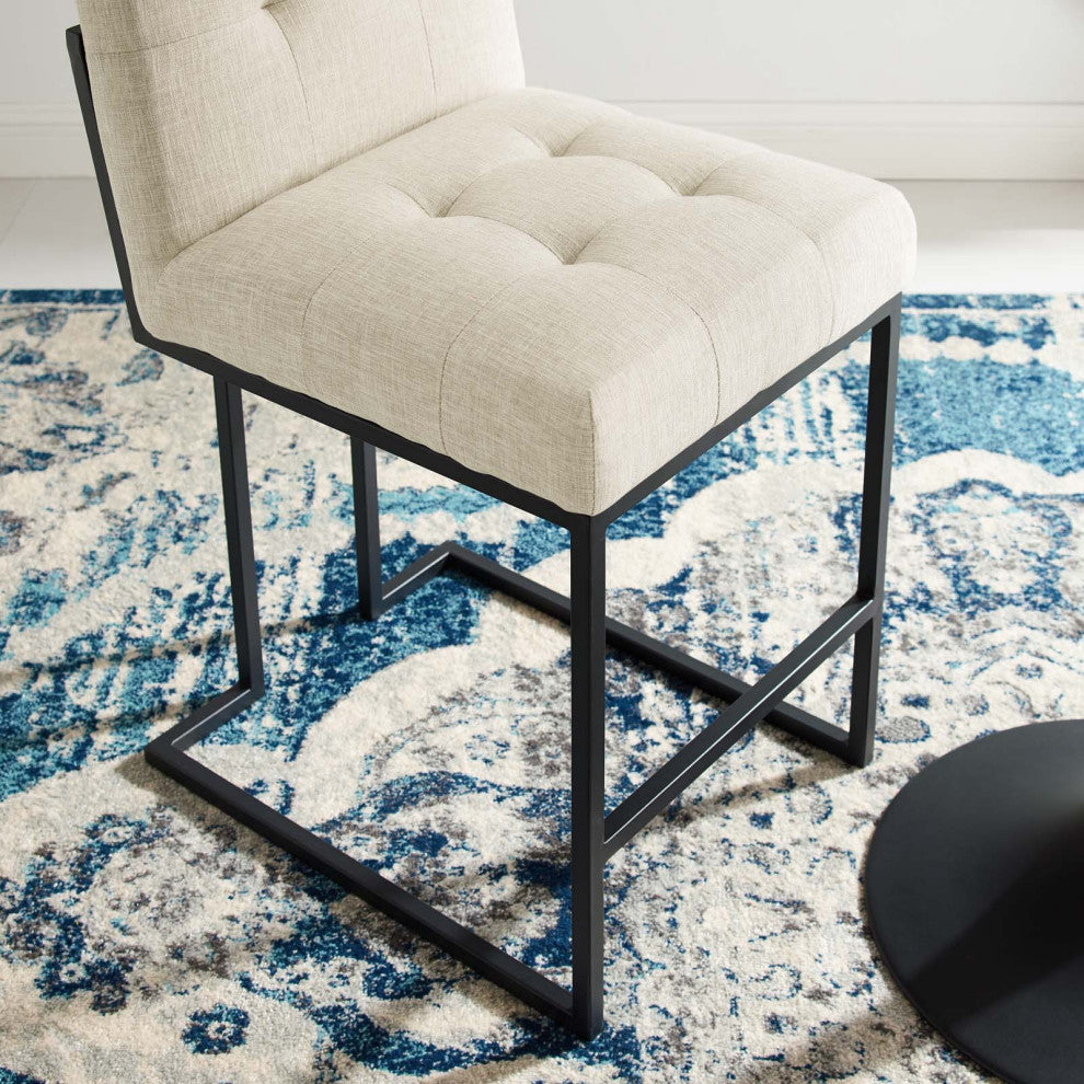 Counter Stool Chair, Fabric, Metal, Black Beige, Bar Pub Cafe Bistro Restaurant