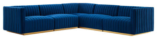 Conjure Channel Tufted Performance Velvet 5-Piece Sectional, Gold Navy