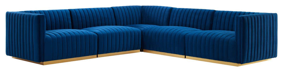 Conjure Channel Tufted Performance Velvet 5-Piece Sectional, Gold Navy