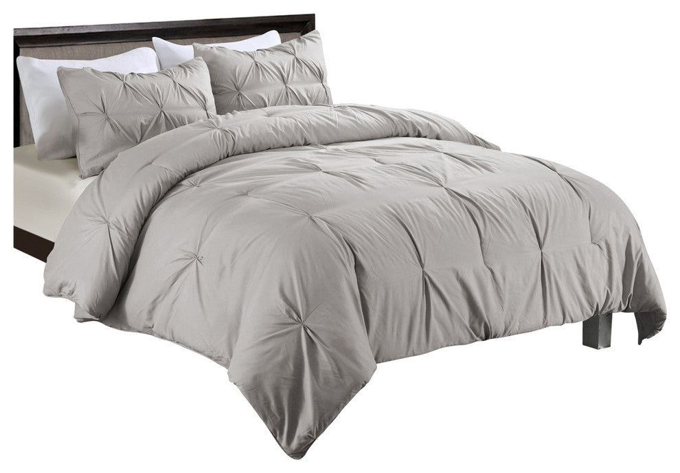 Lotus Home Pintuck Comforter Mini Set, Water/Stain Resistance, Full/Queen, Gray