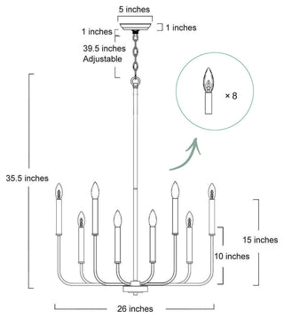LNC 8-Light Antique/Vintage Finish Modern Candlestick Chandelier 36"H, Gold