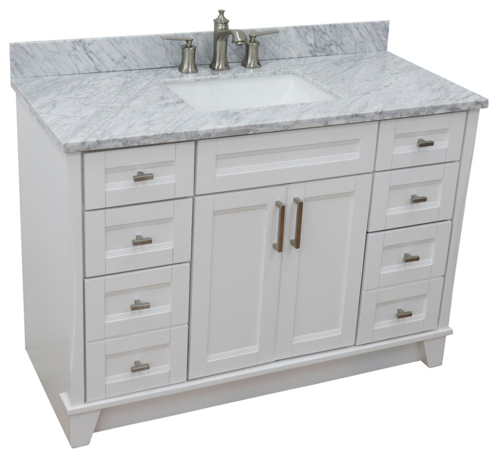 49" Single Sink Vanity, White Finish With White Carrara Marble
