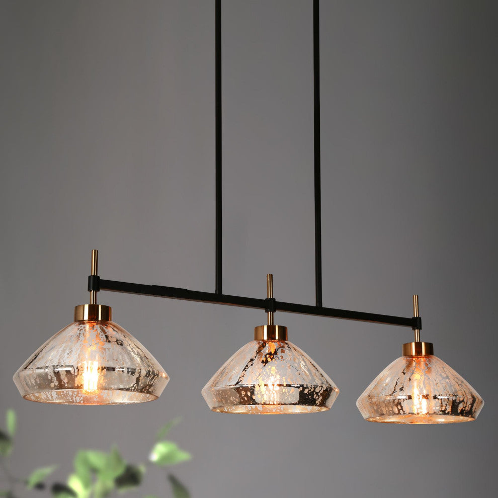 LNC Matte Black Modern Mercury Glass Lighting, 3 Lights, Island Pendant Light