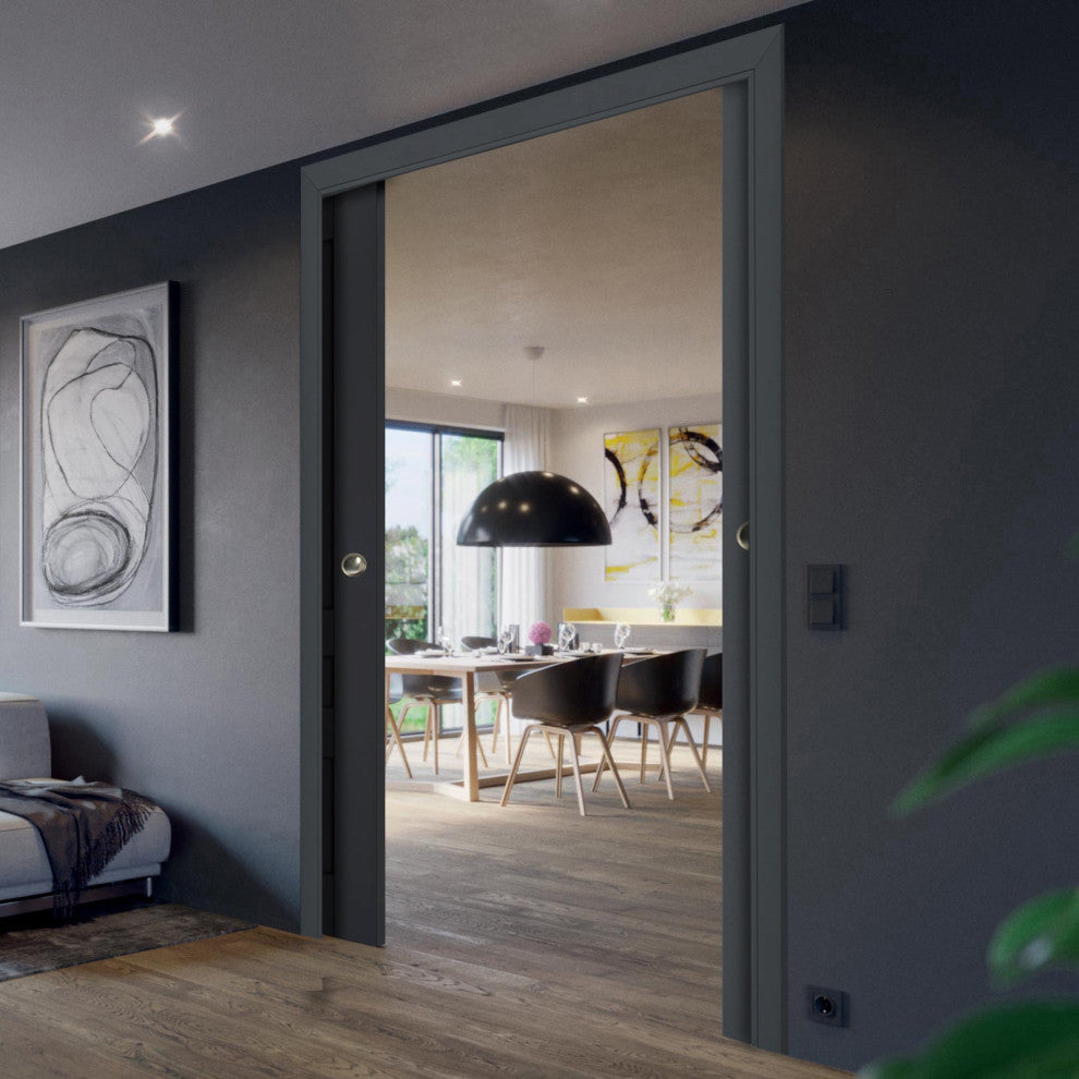 Sliding Interior French Double Pocket Doors | Veregio 7411 Antracite 84x 96