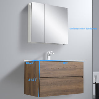 Wall Mounted Bathroom Vanity and Sink, Floating Bath Vanity with Sink, Brown Walnut, 36'' Ceramic Sink