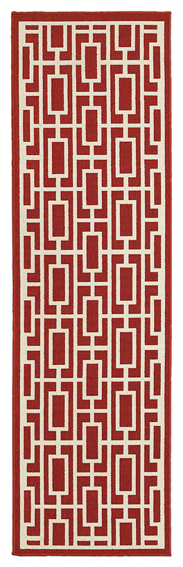 Oriental Weavers Sphinx Meridian 9754R  Outdoor Rug, Red/Ivory, 7'10" X 7'10" Round