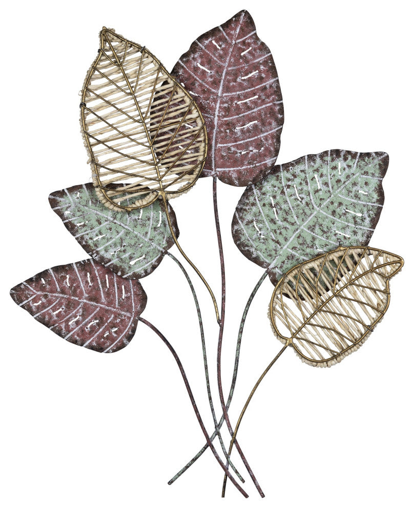Botanical Metal Wall D"cor With Rattan Detailing