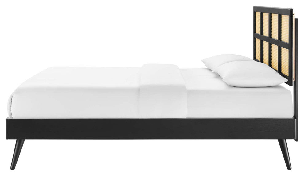 Platform Bed Frame, King Size, Wood, Black, Modern Mid-Century, Bedroom Master