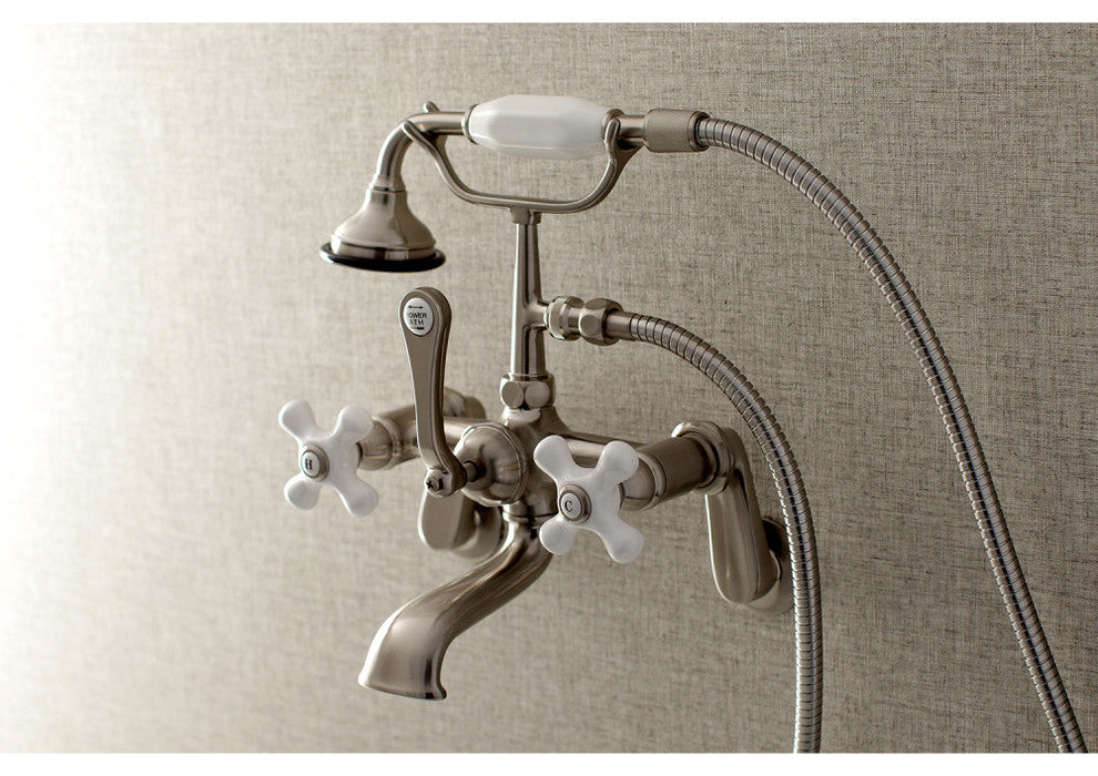Kingston Brass Wall Mount Tub Faucet With Hand Shower, Brushed Nickel