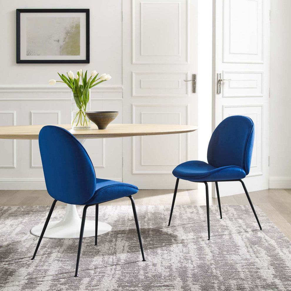 Side Dining Chair, Set of 2, Velvet, Metal, Blue Navy, Modern, Bistro Restaurant