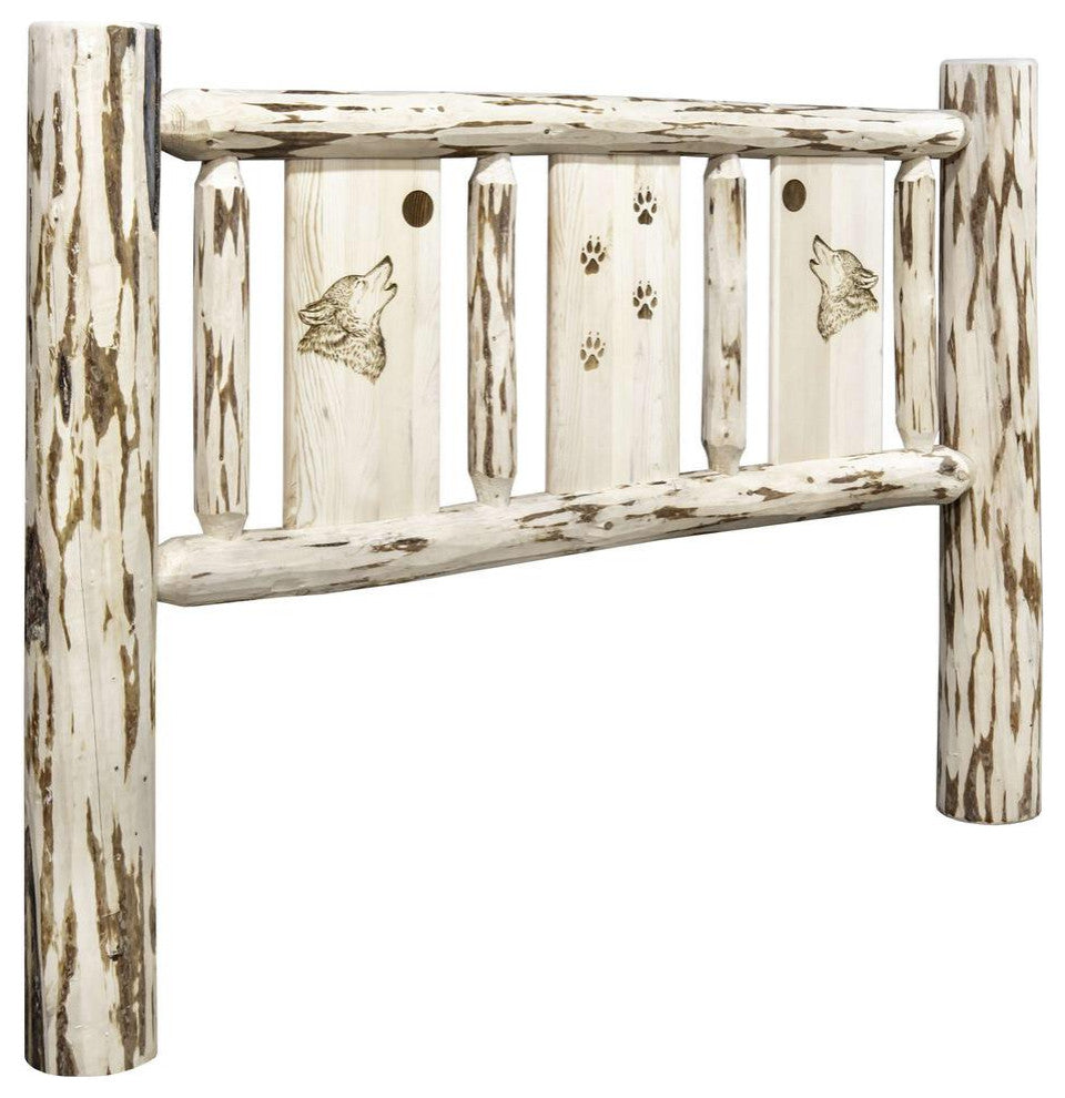 Montana Collection Twin Headboard w/ Laser Engraved Wolf Design, Ready to Finish