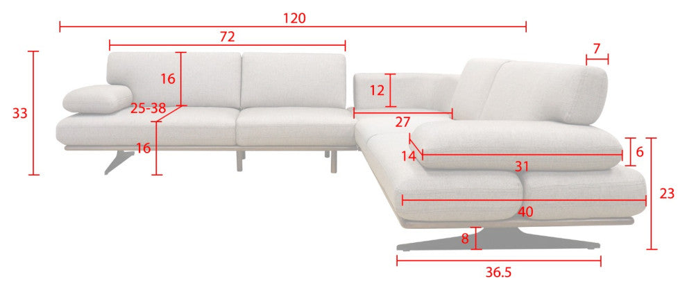 Belluno Taupe Faux Suede Sectional Sofa With Sliding Backrest and Armrest