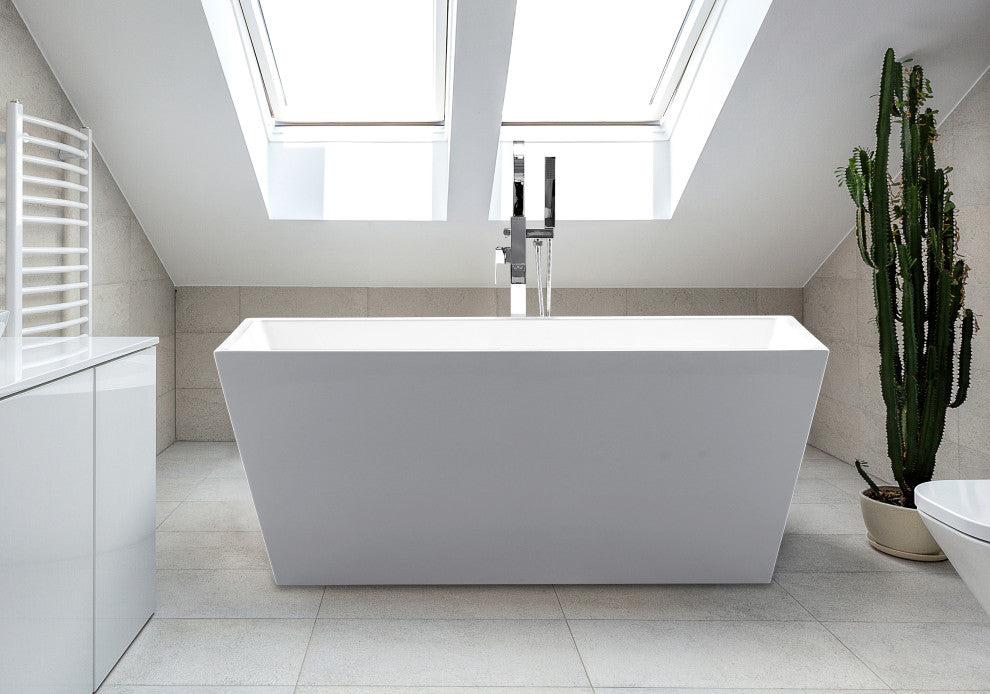 CastelloUSA Sophia Modern Freestanding Acrylic Bathtub, White, 63"