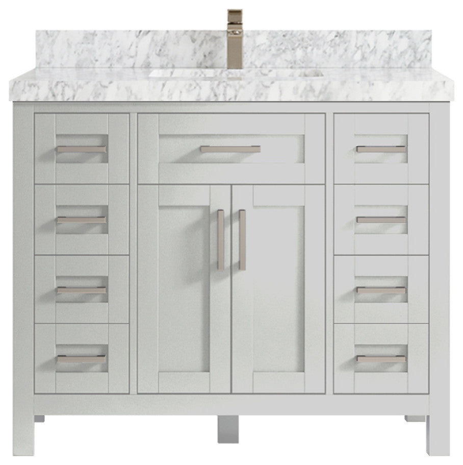Cambridge 42 Single Sink Bath Vanity in Coventry Gray 2" Carrara Marble