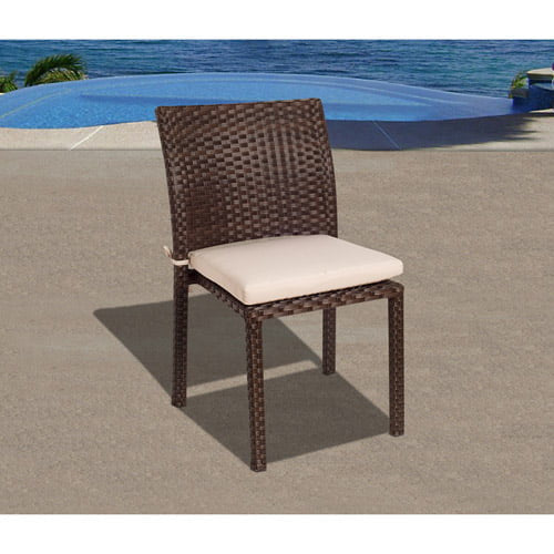 Set of 4 Outdoor Chair, Armless Design With Wicker Frame & Off White Cushion