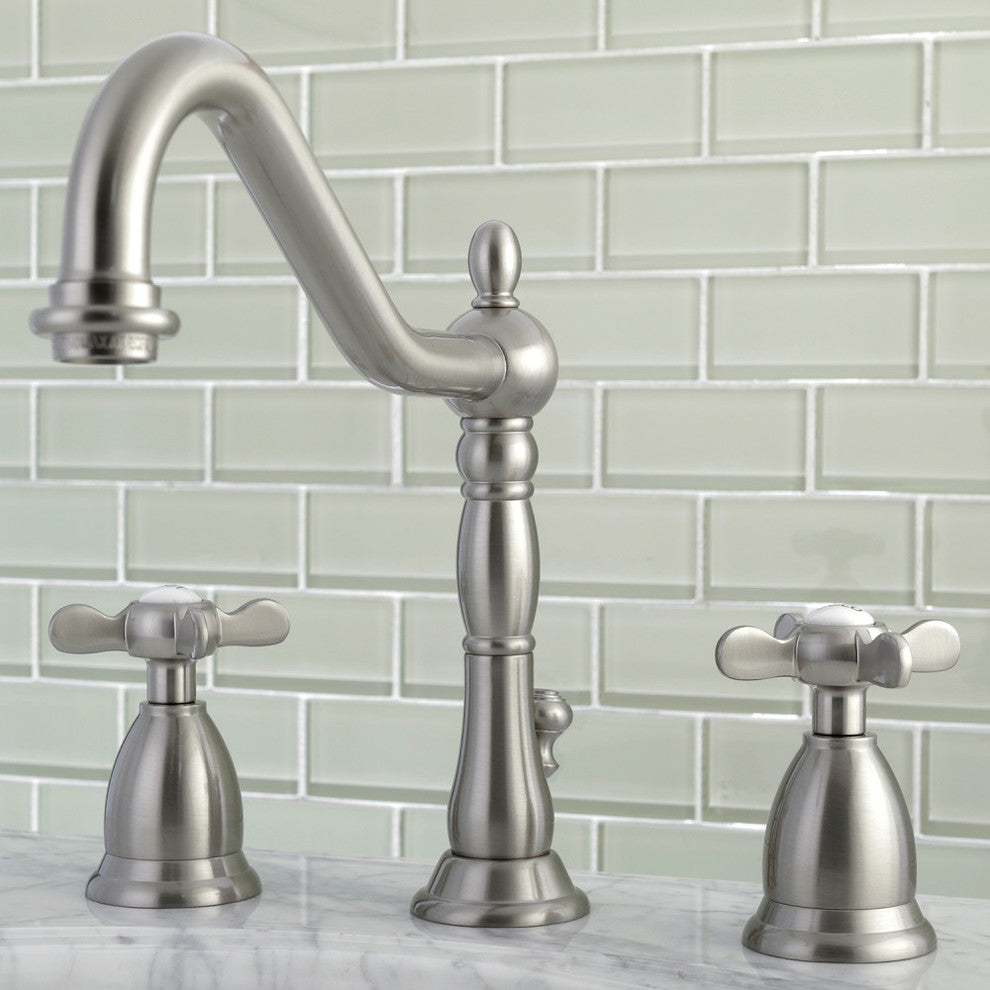 Widespread Bathroom Faucet, Brass Pop-Up, Brushed Nickel
