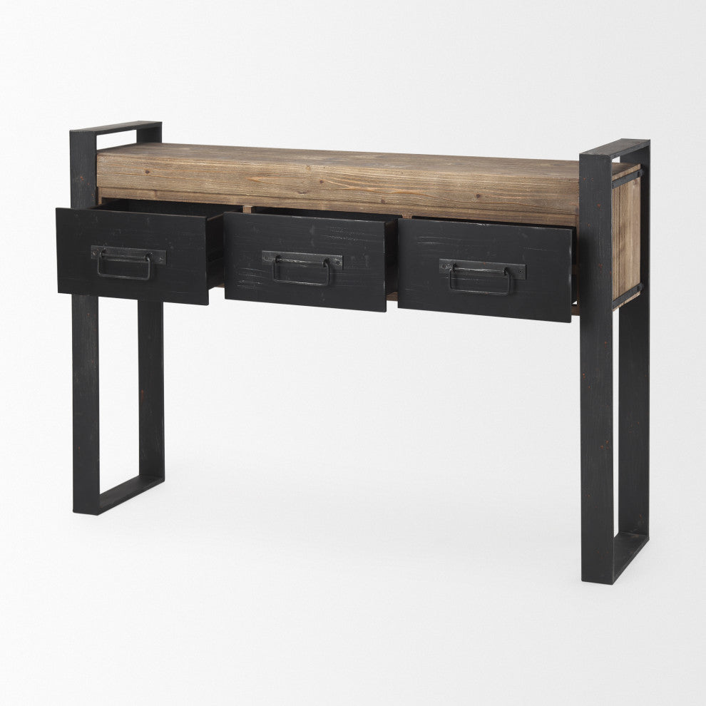 Carga Black Metal Frame w/ Medium Brown Solid Wood Top Console Table
