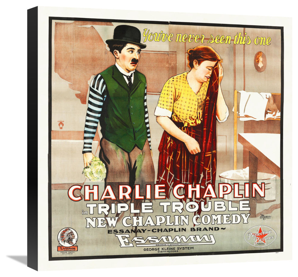 "Charlie Chaplin - Triple Trouble, 1918" Canvas Giclee, 22"x22"