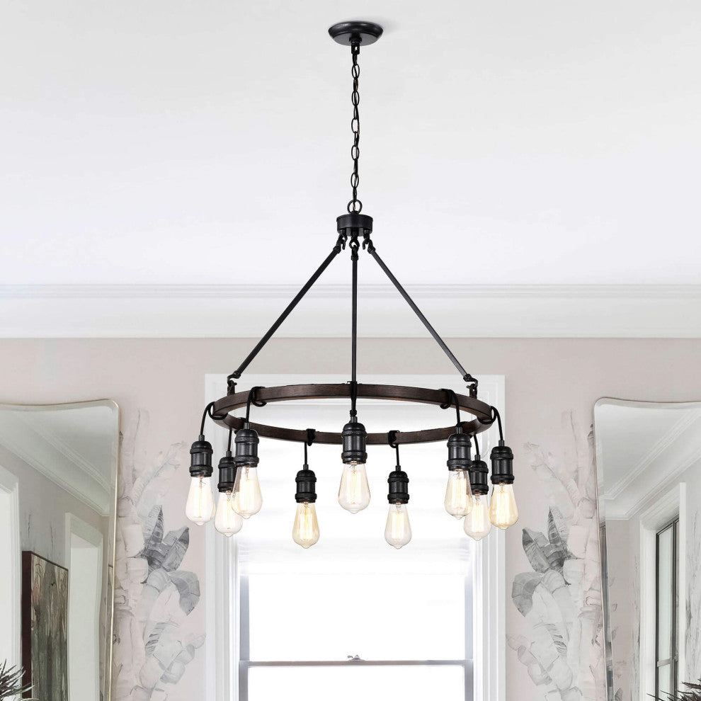 Clara Antique Black 9-light Round Wheel Chandelier