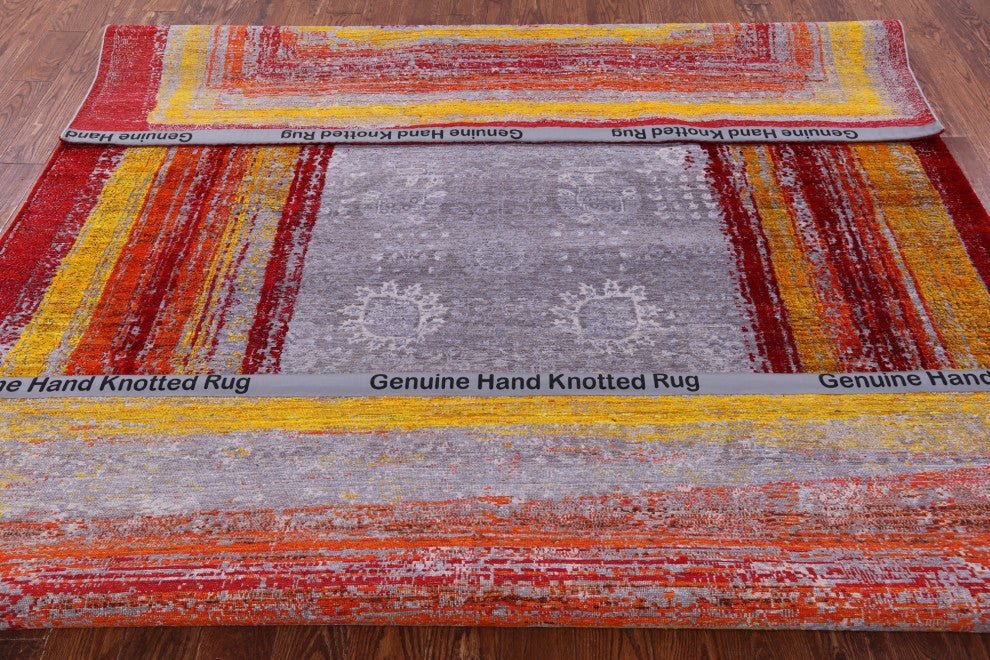 8' 1" X 10' 0" Contemporary Hand Knotted Wool & Silk Rug - Q13083