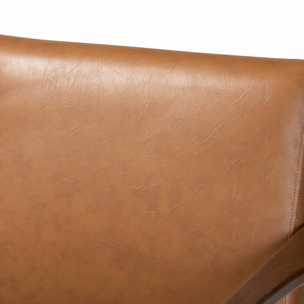 Bianca Mid-Century Modern Lounge Chair and Ottoman Set, Tan Faux Leather