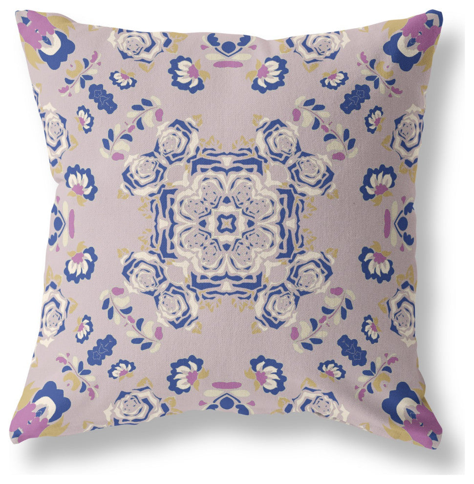 20" Lavender Blue Wreath Indoor Outdoor Zippered Throw Pillow