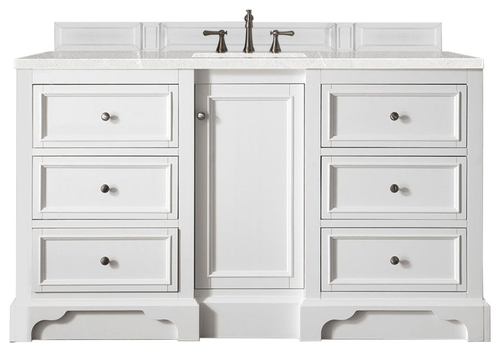 De Soto 60" Vanity, Bright White, Eternal Serena Quartz Top