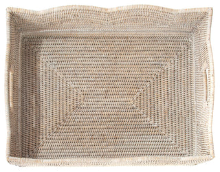 Artifacts Rattan™ Scallop Collection Rectangular Storage Basket, White Wash
